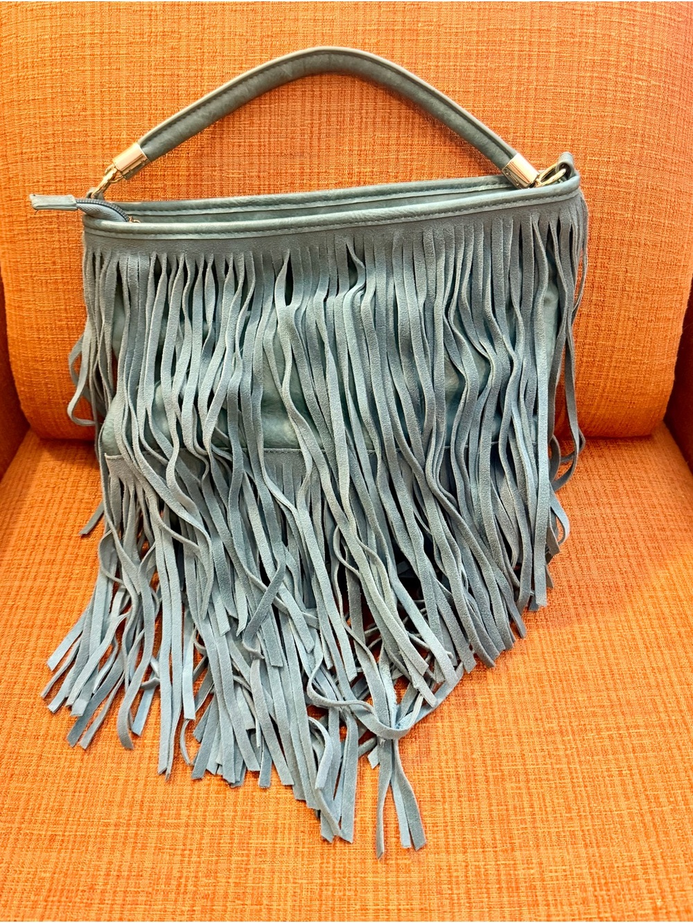 Moda Luxe Fringed Suede Hobo Bag in Teal